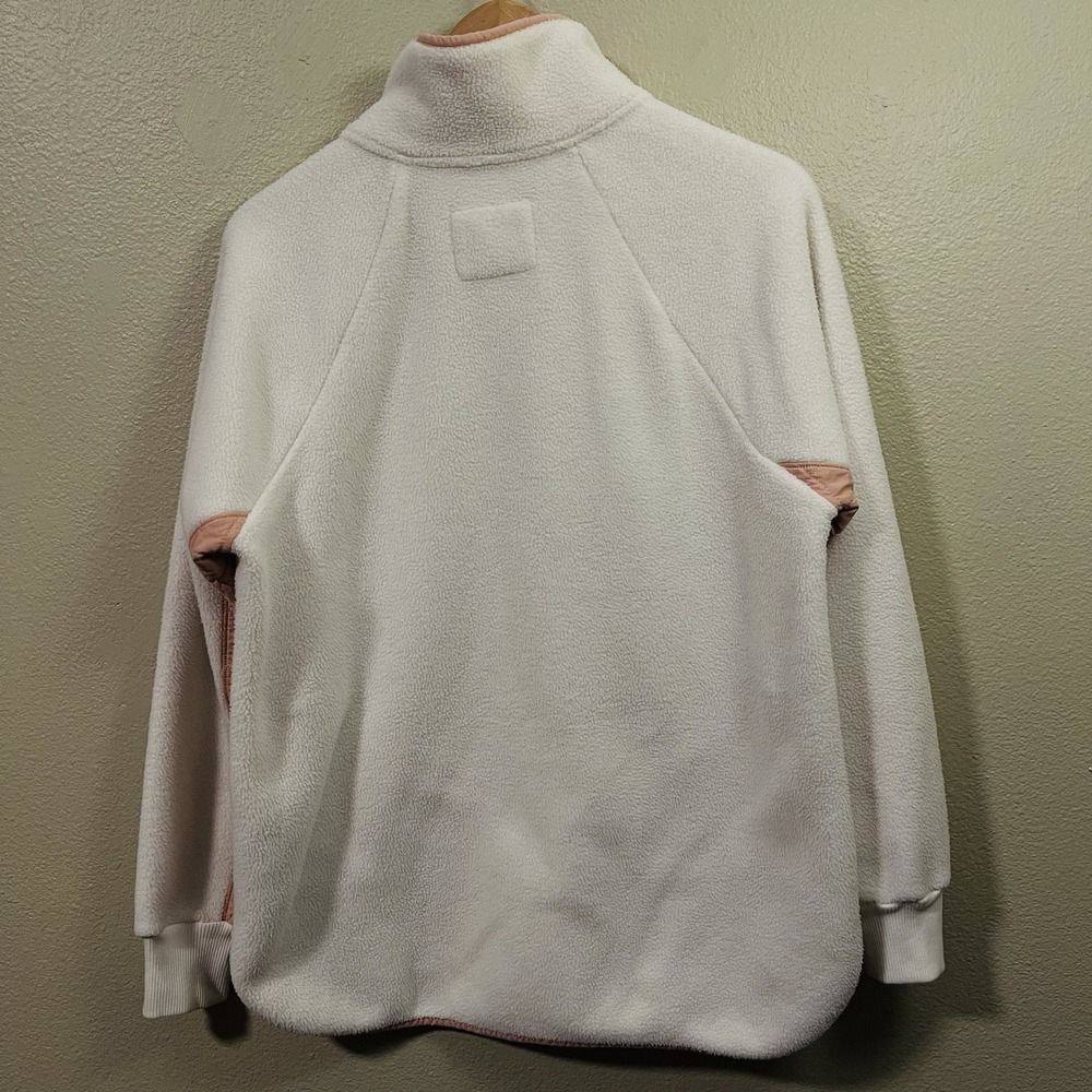 Abercrombie Fitch Asymmetrical Snap Up Fleece Quilted White Pink Cozy Y2K Sz L - Picture 4 of 6